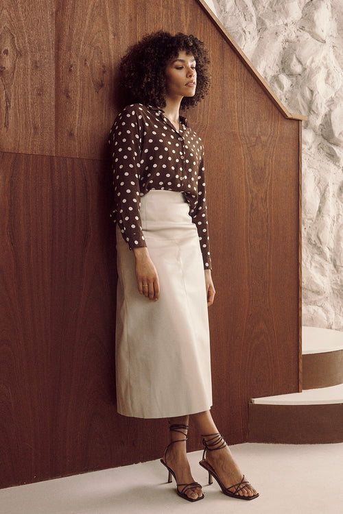 Faux Leather High Waist Midi Skirt