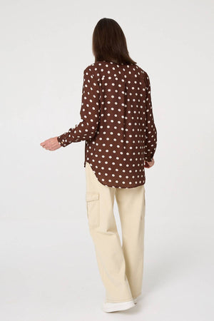 Brown | Polka Dot Print Long Sleeve Shirt