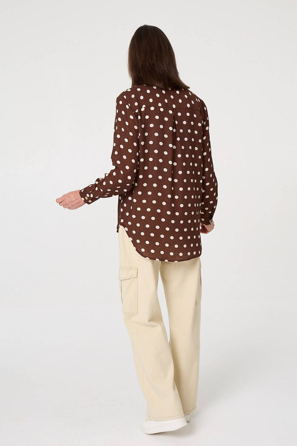 Brown | Polka Dot Print Long Sleeve Shirt