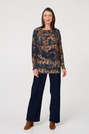 Blue | Animal Print Relaxed Long Sleeve Top
