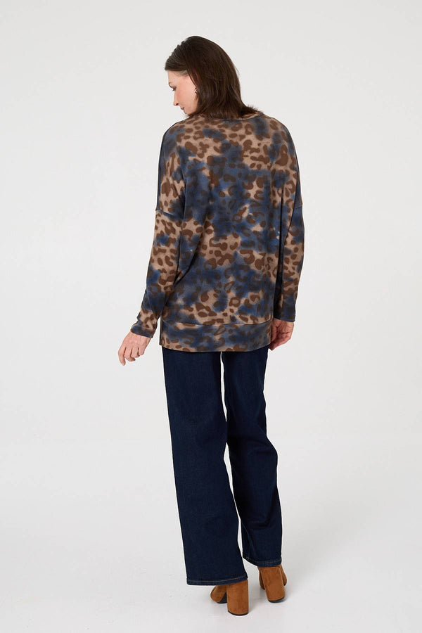 Blue | Animal Print Relaxed Long Sleeve Top