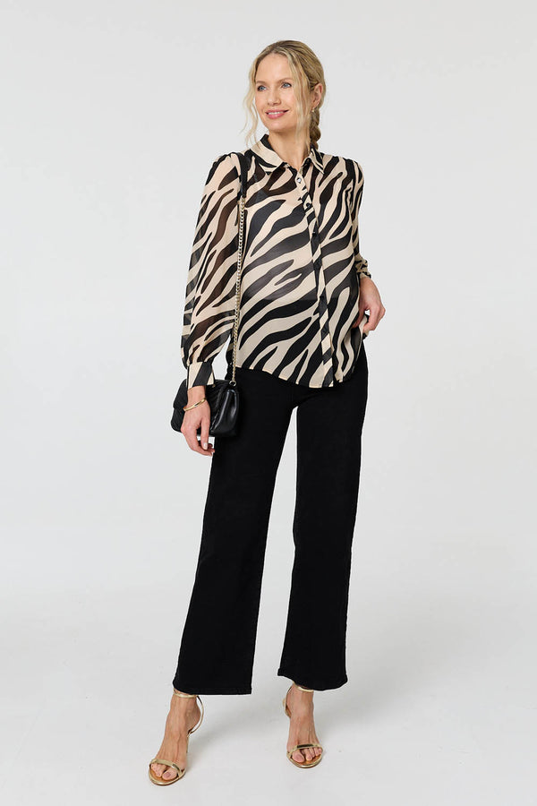 Black | Zebra Print Long Sleeve Semi Sheer Shirt