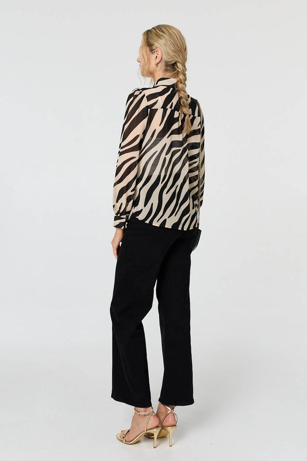 Black | Zebra Print Long Sleeve Semi Sheer Shirt