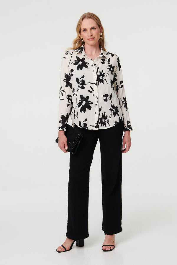Black | Floral Relaxed Long Sleeve Shirt
