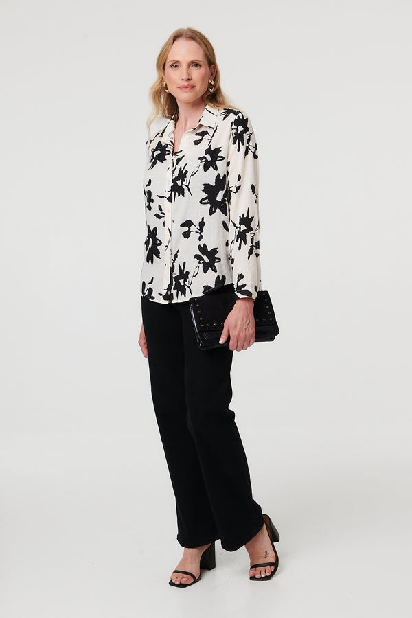 Black | Floral Relaxed Long Sleeve Shirt