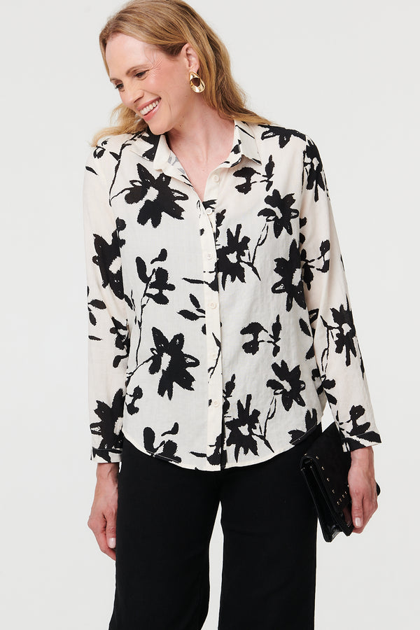 Black | Floral Relaxed Long Sleeve Shirt