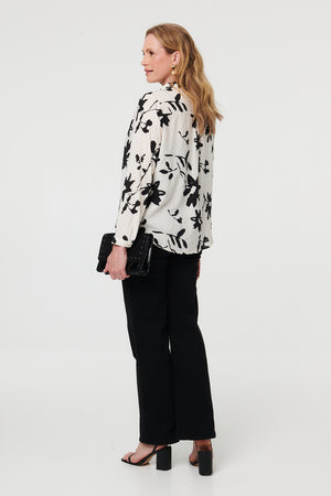 Black | Floral Relaxed Long Sleeve Shirt
