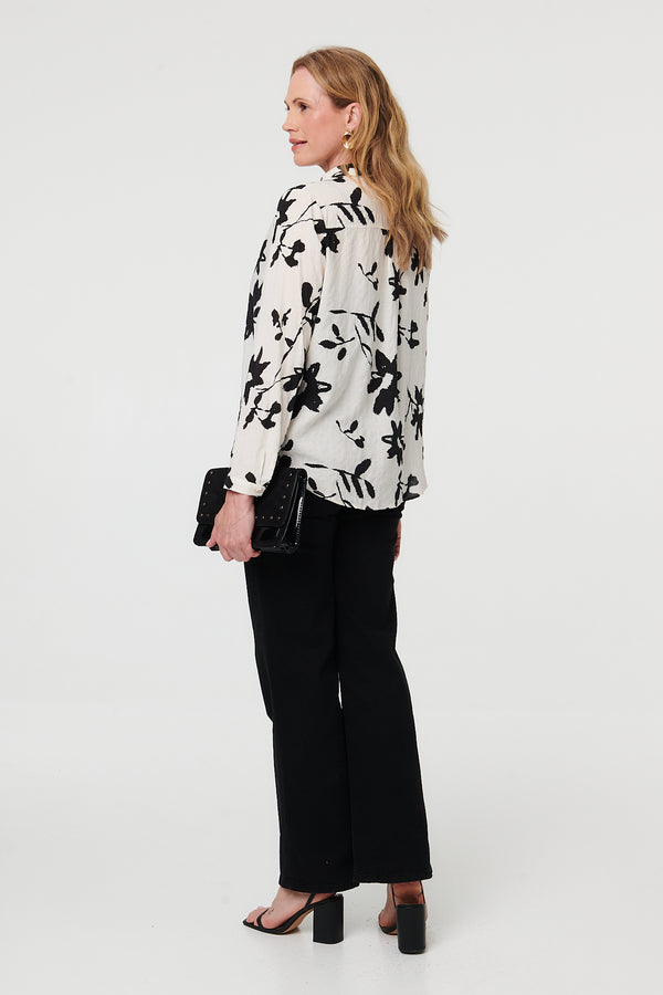 Black | Floral Relaxed Long Sleeve Shirt