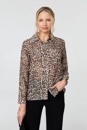 Brown | Animal Print Long Sleeve Shirt