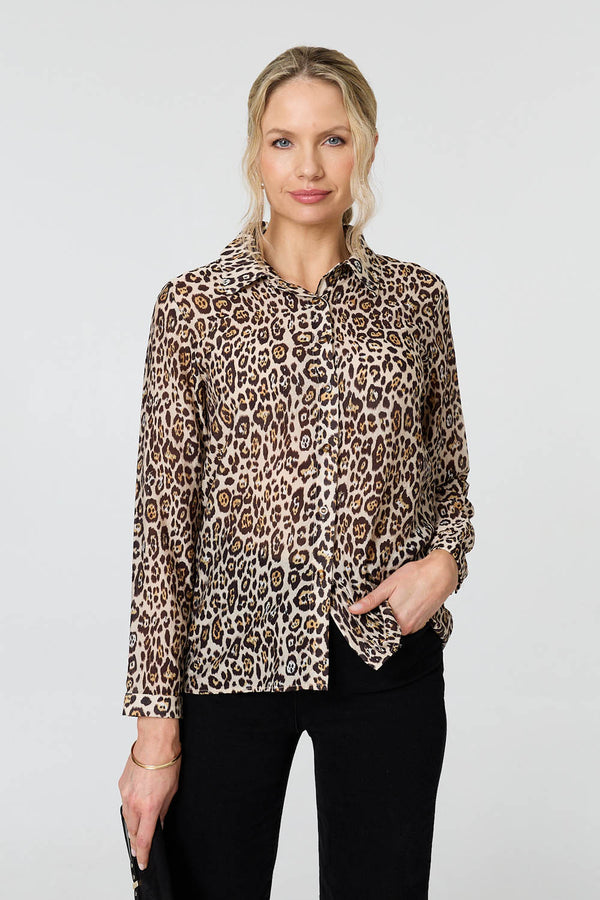 Brown | Animal Print Long Sleeve Shirt