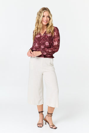 Red | Floral Long Sleeve Ruched Wrap Blouse