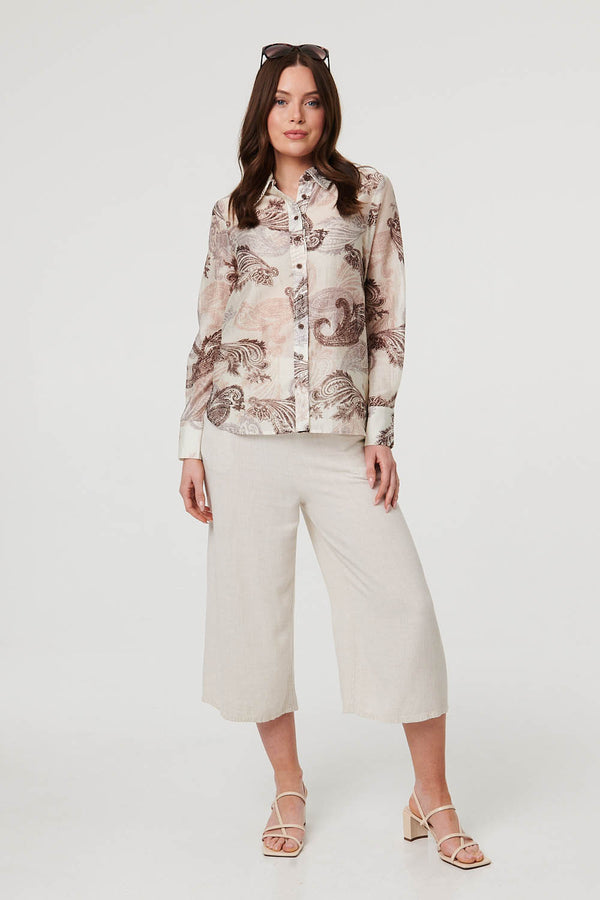 Beige | Paisley Long Sleeve Collared Shirt