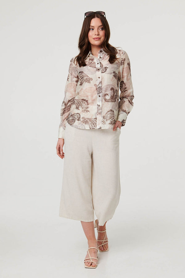 Beige | Paisley Long Sleeve Collared Shirt