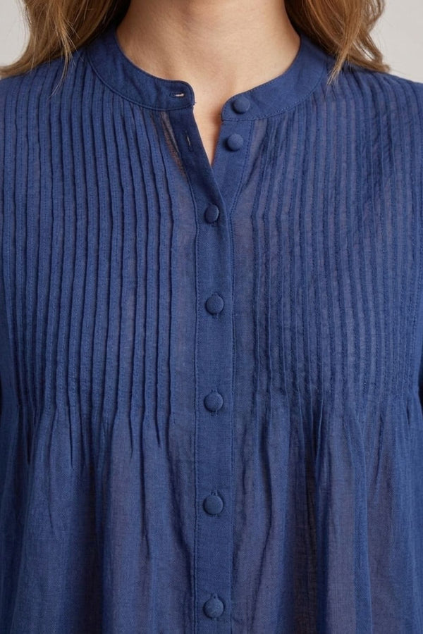 Navy | Layered Semi Sheer Pleat Front Blouse
