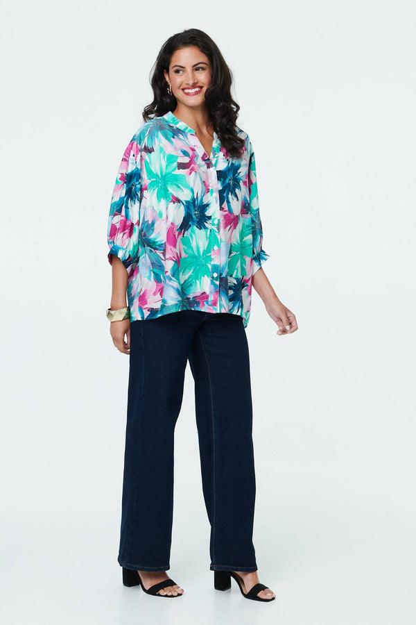 Blue | Floral Relaxed Button Back Shirt