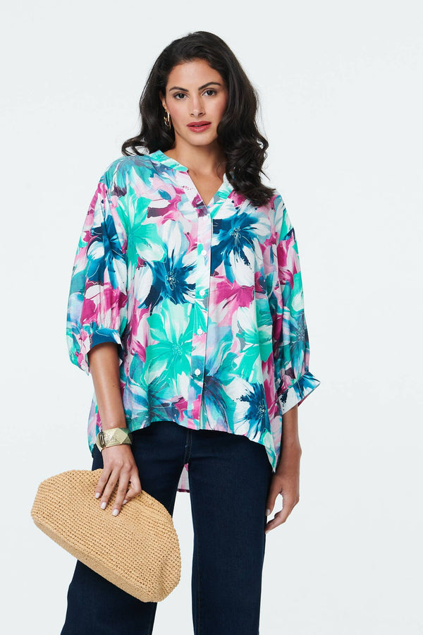 Blue | Floral Relaxed Button Back Shirt