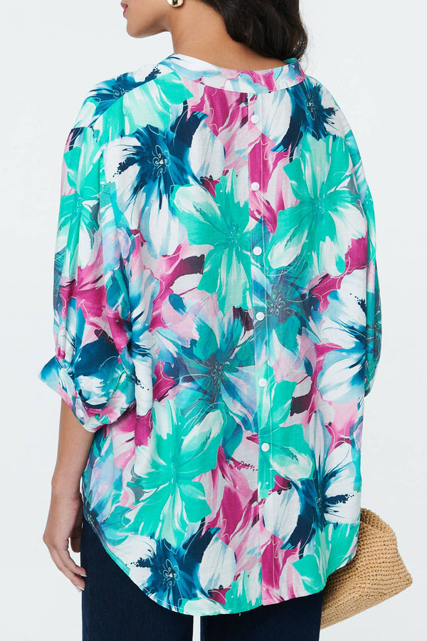 Blue | Floral Relaxed Button Back Shirt