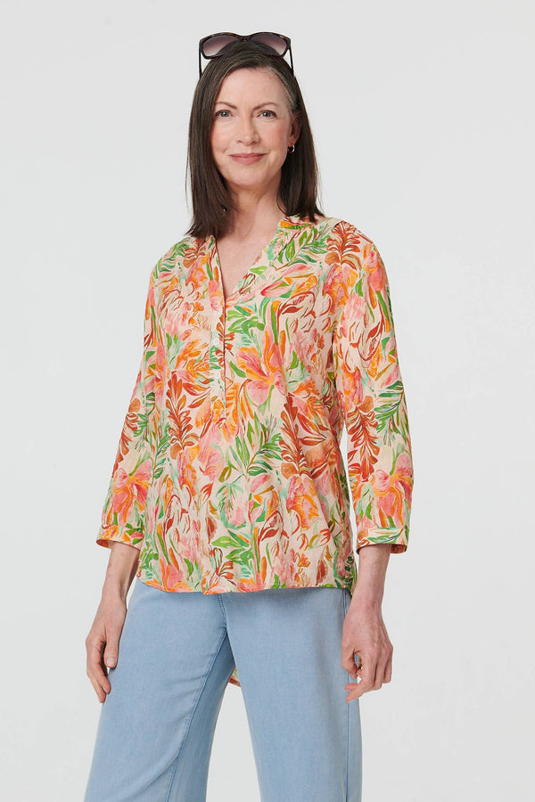 Orange | Floral Print 3/4 Sleeve Blouse