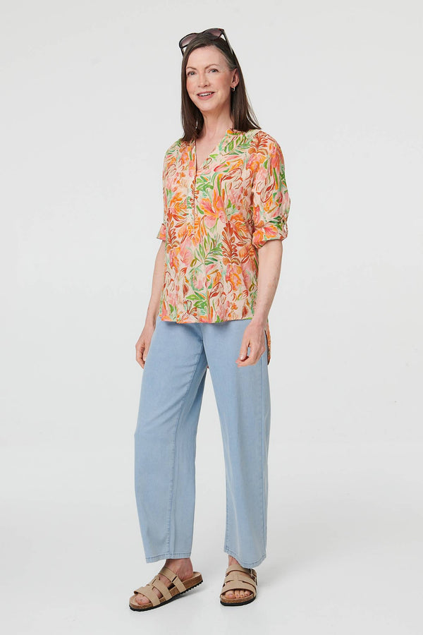 Orange | Floral Print 3/4 Sleeve Blouse