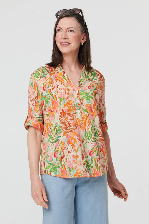 Orange | Floral Print 3/4 Sleeve Blouse