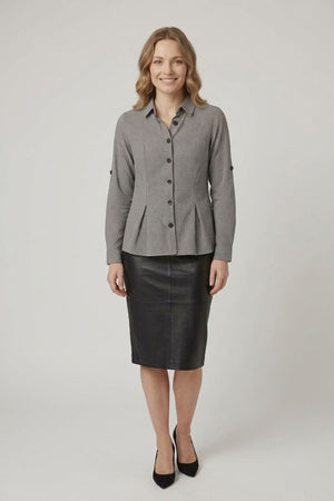 Black | Gingham Print 3/4 Sleeve Peplum Shirt