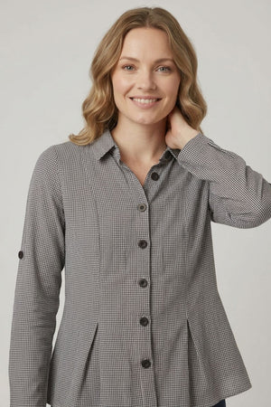 Black | Gingham Print 3/4 Sleeve Peplum Shirt