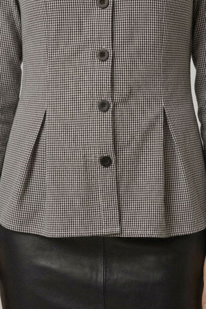 Black | Gingham Print 3/4 Sleeve Peplum Shirt