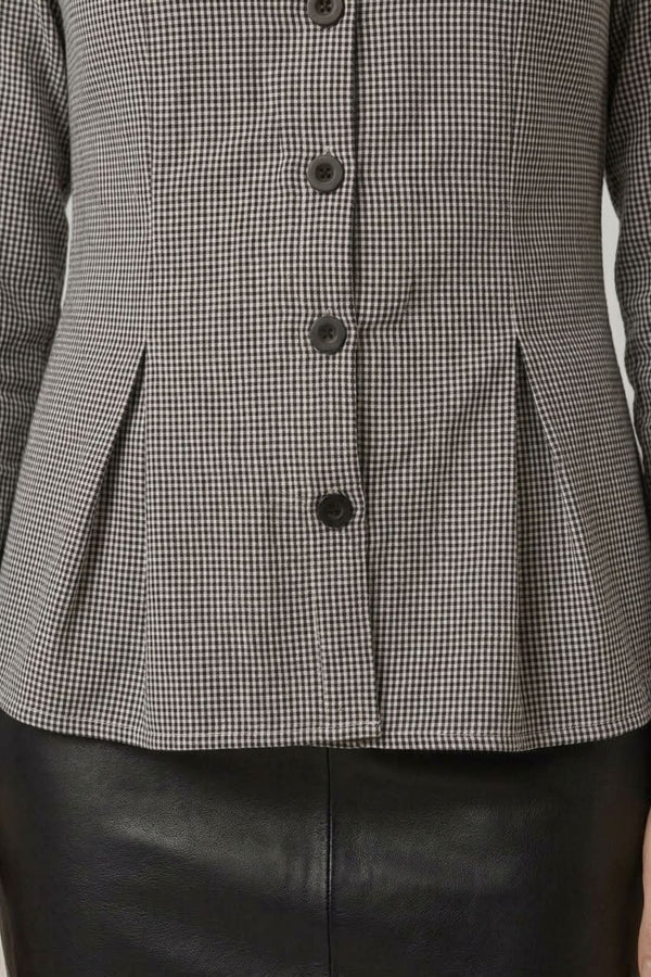 Black | Gingham Print 3/4 Sleeve Peplum Shirt
