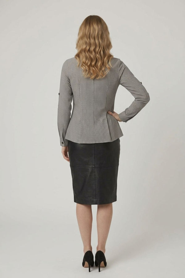 Black | Gingham Print 3/4 Sleeve Peplum Shirt