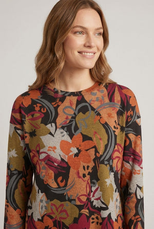Black | Floral Batwing Long Sleeve Relaxed Top
