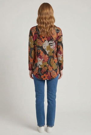 Black | Floral Batwing Long Sleeve Relaxed Top