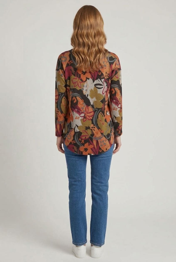 Black | Floral Batwing Long Sleeve Relaxed Top