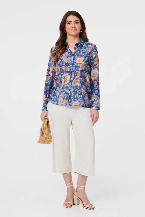 Navy | Paisley Long Sleeve Button Front Shirt