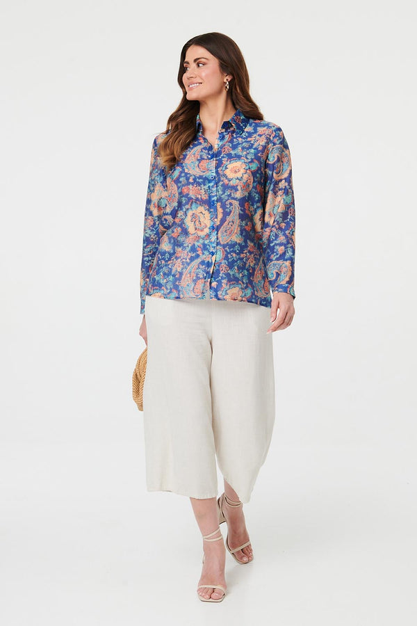 Navy | Paisley Long Sleeve Button Front Shirt