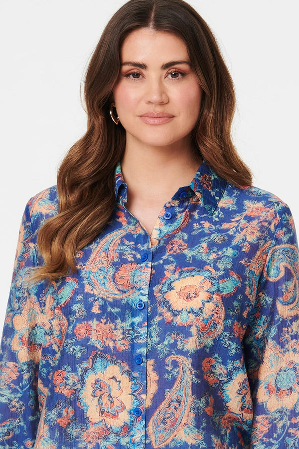 Navy | Paisley Long Sleeve Button Front Shirt