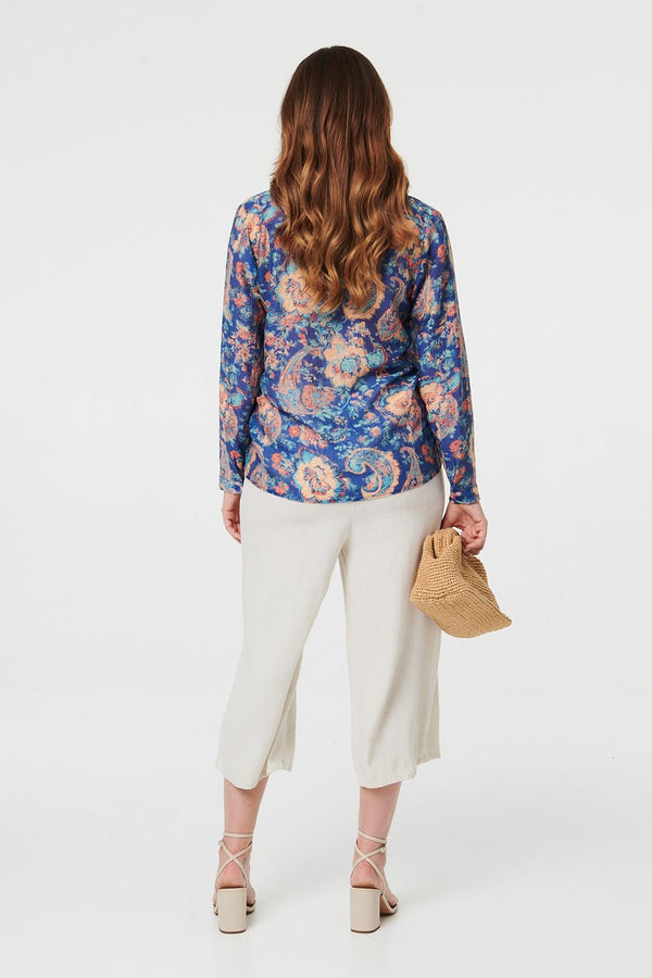 Navy | Paisley Long Sleeve Button Front Shirt