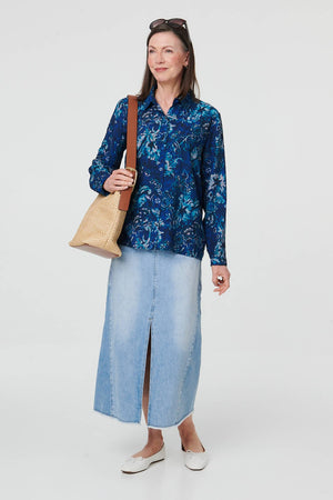 Navy | Floral Long Sleeve Collared Shirt