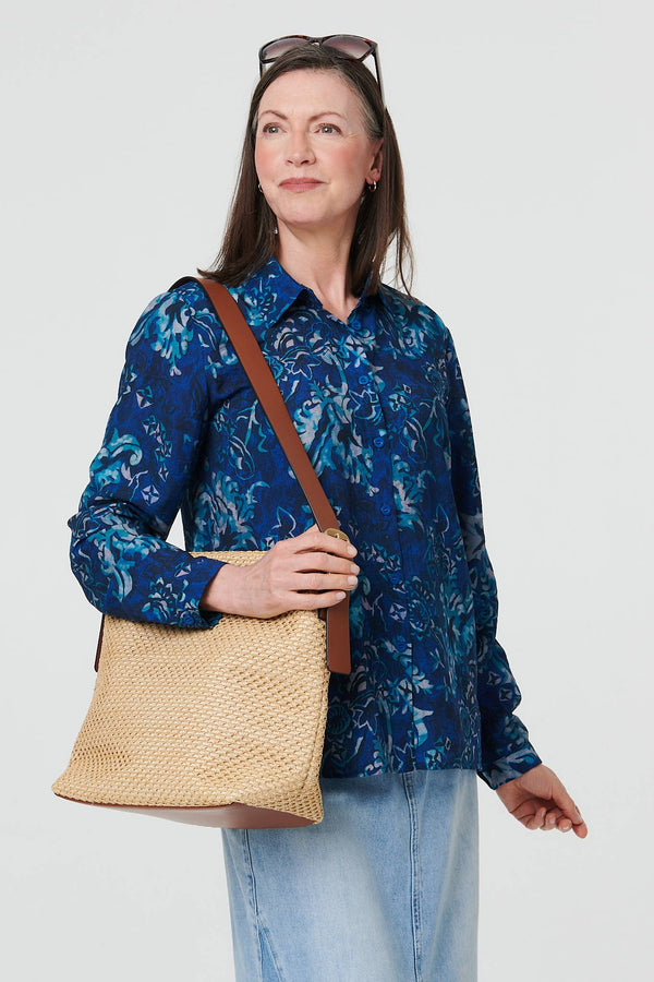 Navy | Floral Long Sleeve Collared Shirt