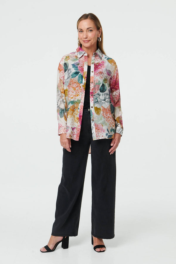 Pink | Floral Long Sleeve Relaxed Button Shirt