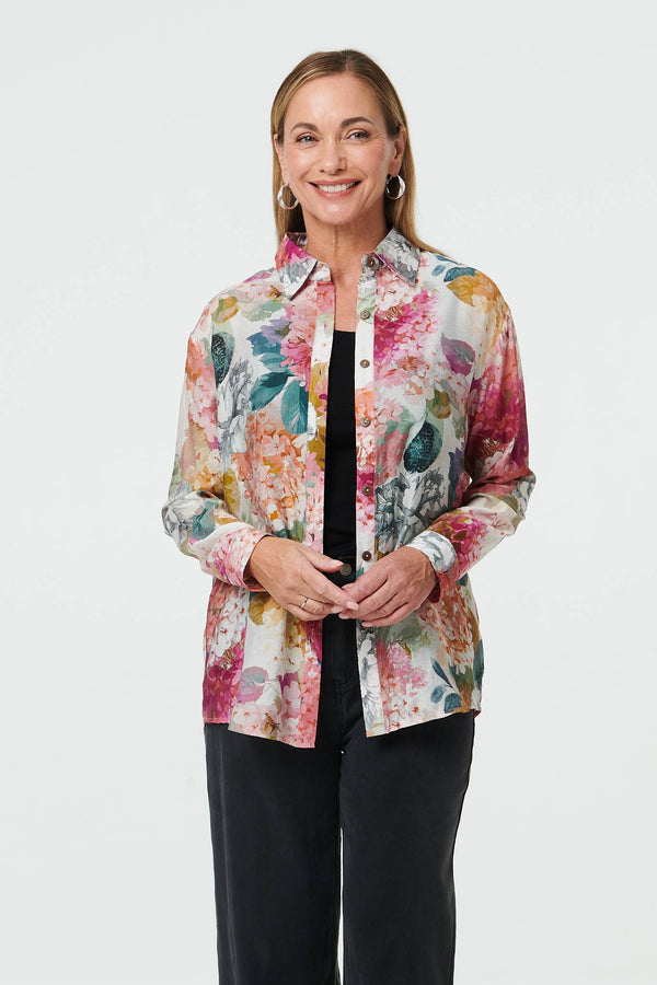 Pink | Floral Long Sleeve Relaxed Button Shirt