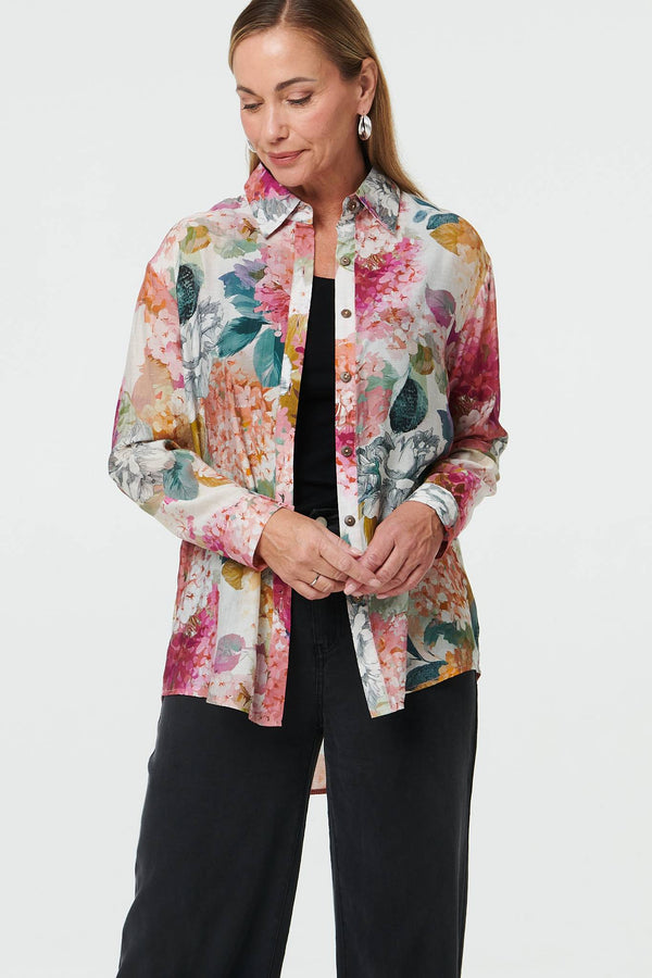 Pink | Floral Long Sleeve Relaxed Button Shirt