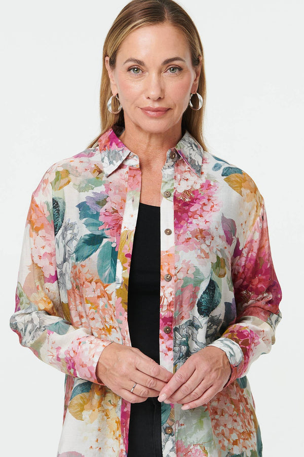 Pink | Floral Long Sleeve Relaxed Button Shirt