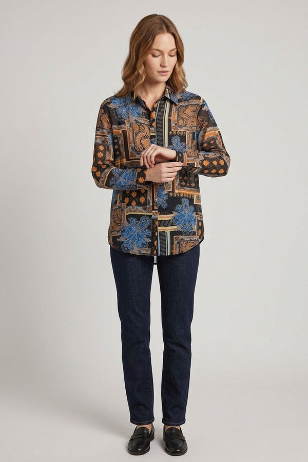 Black | Patchwork Print Long Sleeve Shirt