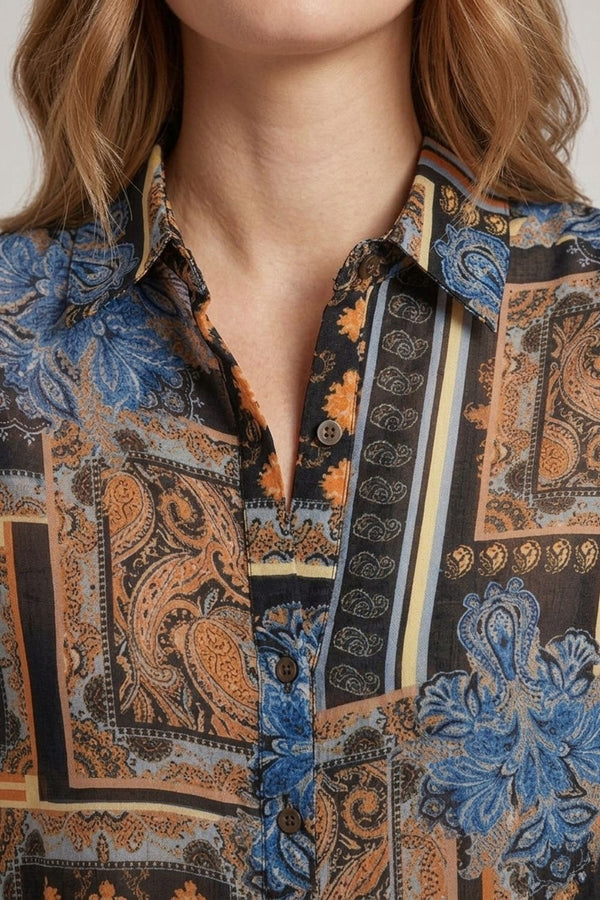 Black | Patchwork Print Long Sleeve Shirt
