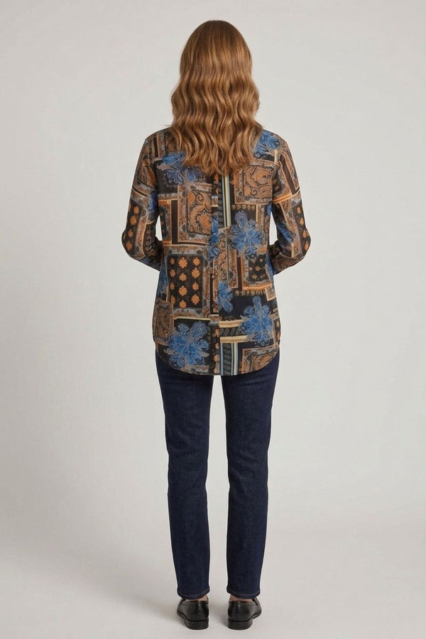 Black | Patchwork Print Long Sleeve Shirt
