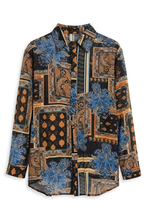 Black | Patchwork Print Long Sleeve Shirt