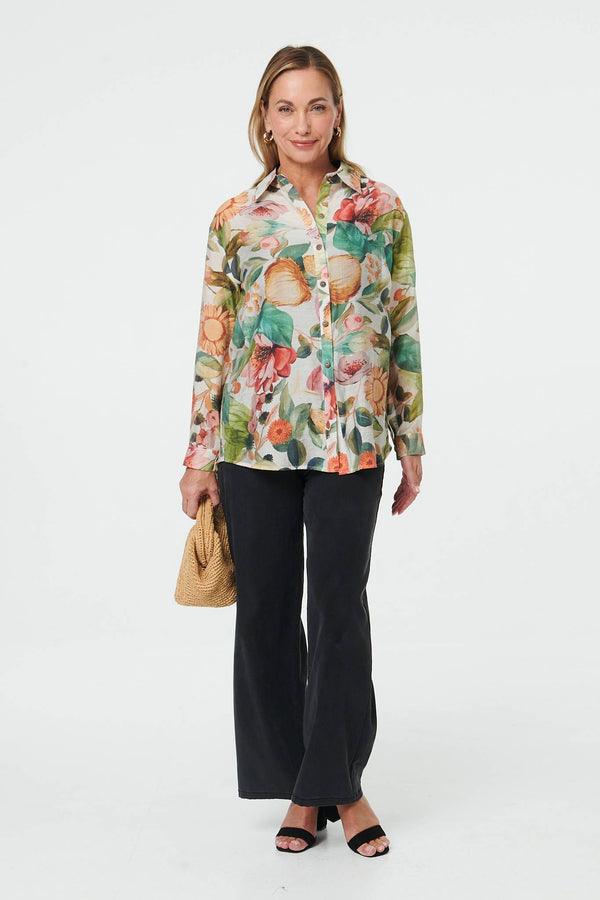 Green | Floral Long Sleeve Relaxed Fit Shirt