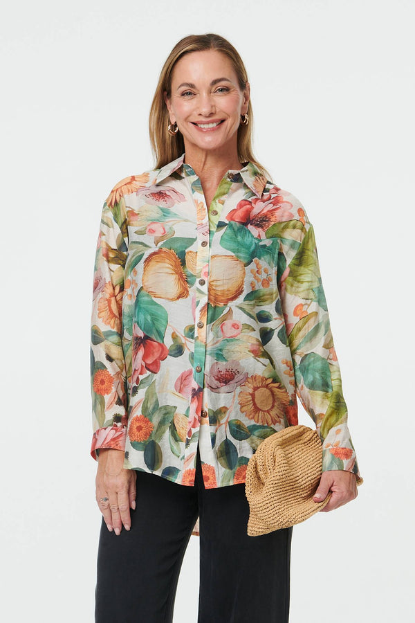 Green | Floral Long Sleeve Relaxed Fit Shirt