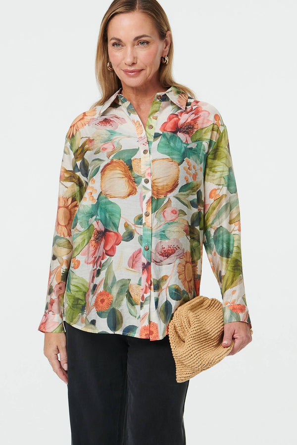 Green | Floral Long Sleeve Relaxed Fit Shirt