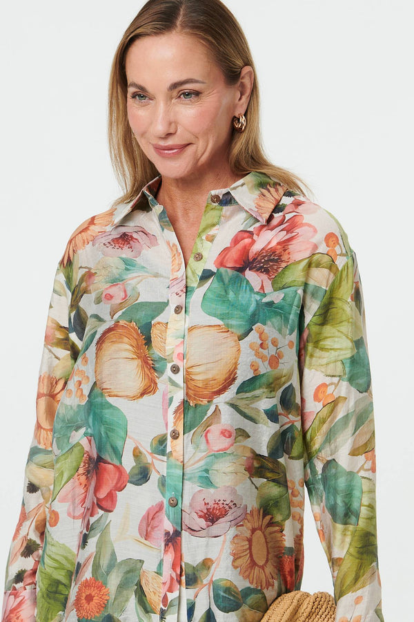 Green | Floral Long Sleeve Relaxed Fit Shirt
